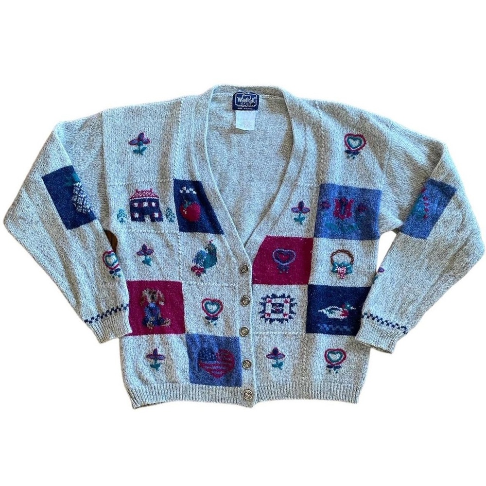Woolrich Cardigan Womens Gray Wool Patchwork Elbow Patches Sweater Vintage 90s M